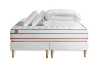 Pack lit complet 180x200 cm - Matelas + 2 Sommiers Blancs + 2 oreillers + Couette - Le Doux