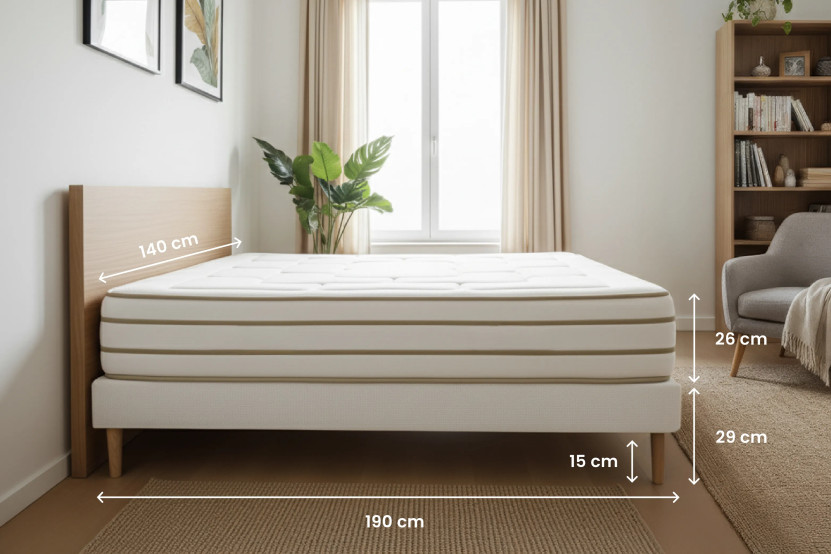 Ensemble Matelas Sommier 140x190 cm - Sommier Beige (en kit) - Le Douillet