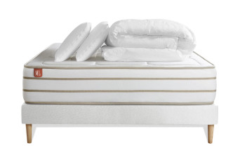 Pack lit complet 140x200 cm - Matelas + Sommier Blanc (en kit) + 2 oreillers + Couette - Le Douillet