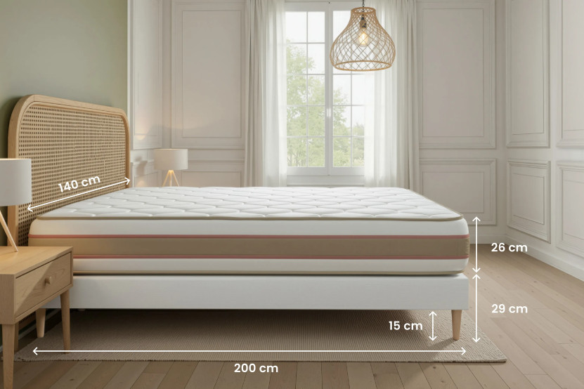 Ensemble Matelas Sommier 140x200 cm - Sommier Blanc (en kit) - Le Délicat