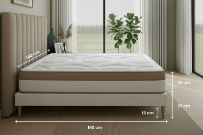 Pack lit complet 140x190 cm - Matelas + Sommier Blanc + 2 oreillers + Couette - Le Cosy