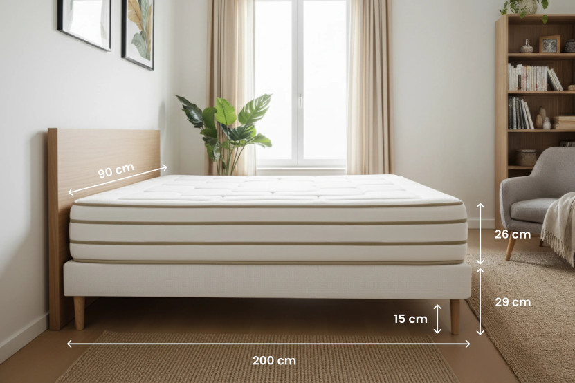 Ensemble Matelas Sommier 90x200 cm - Sommier Blanc (en kit) - Le Douillet