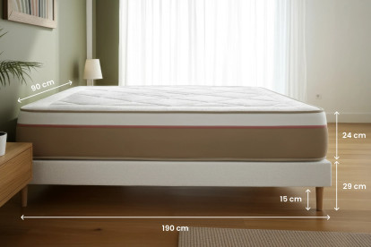 Ensemble Matelas Sommier 90x190 cm - Sommier Blanc (en kit) - Le Soyeux