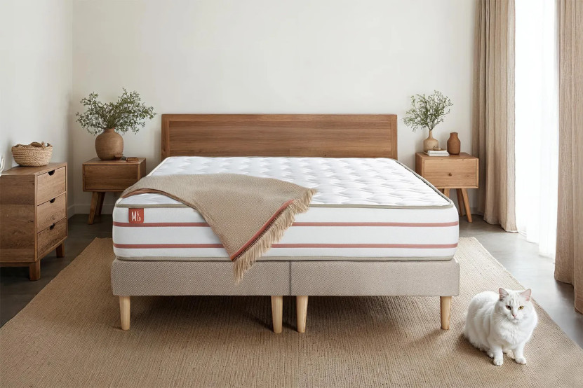 Pack lit complet 160x200 cm - Matelas + 2 Sommiers Beiges + 2 oreillers + Couette - Le Doux