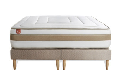 Pack lit complet 180x200 cm - Matelas + 2 Sommiers Beiges + 2 oreillers + Couette - Le Raffiné