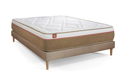 Pack lit complet 140x190 cm - Matelas + Sommier Beige + 2 oreillers + Couette - Le Soyeux