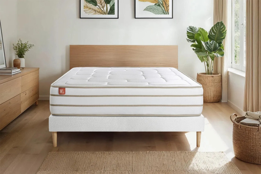 Ensemble Matelas Sommier 140x200 cm - Sommier Blanc (déjà monté) - Le Douillet