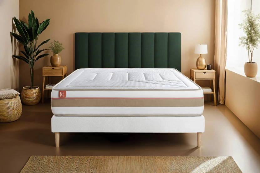 Ensemble Matelas Sommier 160x200 cm - Sommier Blanc (déjà monté) - Le Tendre