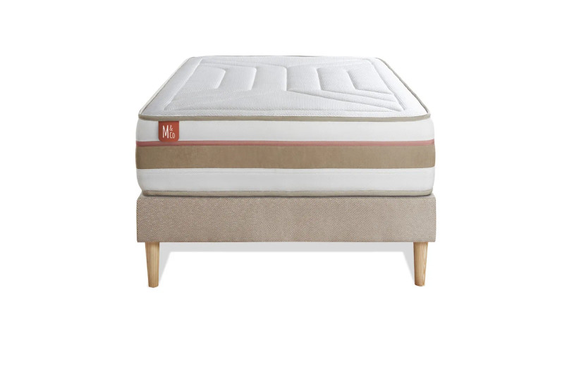 Ensemble Matelas Sommier 90x200 cm - Sommier Beige (déjà monté) - Le Tendre