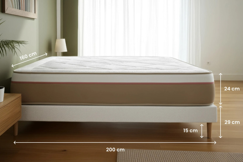 Ensemble Matelas Sommier 160x200 cm - Sommier Beige (déjà monté) - Le Soyeux