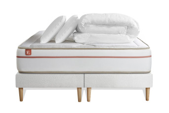 Pack lit complet 200x200 cm - Matelas + 2 Sommiers Blancs + 2 oreillers + Couette - Le Paisible