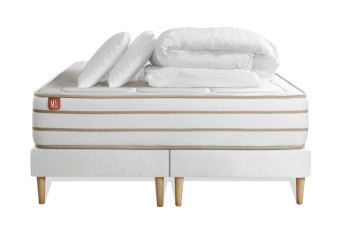 Pack lit complet 180x200 cm - Matelas + 2 Sommiers Blancs + 2 oreillers + Couette - Le Douillet