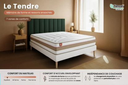 Ensemble Matelas Sommier 140x190 cm - Sommier Blanc (en kit) - Le Tendre