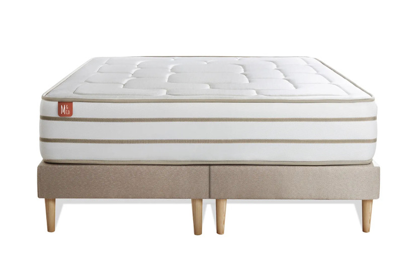 Pack lit complet 200x200 cm - Matelas + 2 Sommiers Beiges + 2 oreillers + Couette - Le Douillet