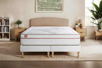 Pack lit complet 200x200 cm - Matelas + 2 Sommiers Blancs + 2 oreillers + Couette - Le Paisible