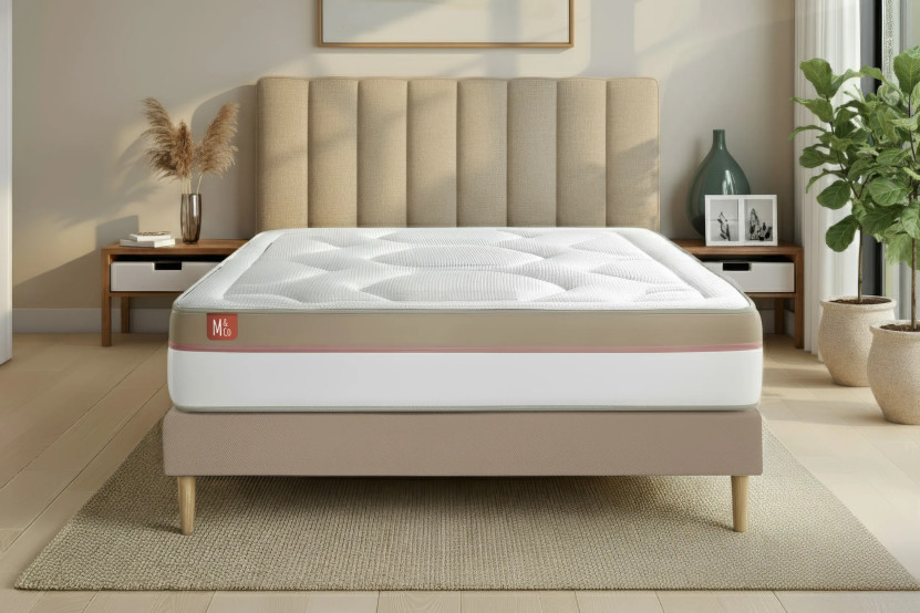Ensemble Matelas Sommier 90x190 cm - Sommier Beige (en kit) - Le Cosy
