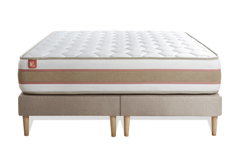 Pack lit complet 160x200 cm - Matelas + 2 Sommiers Beiges + 2 oreillers + Couette - Le Délicat