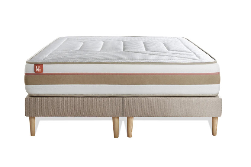 Pack lit complet 160x200 cm - Matelas + 2 Sommiers Beiges + 2 oreillers + Couette - Le Tendre