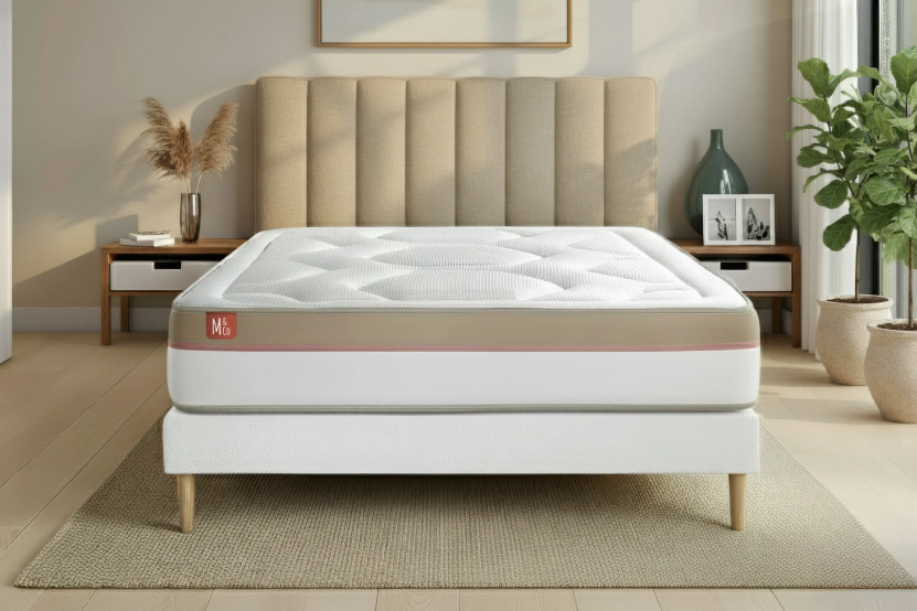 Pack lit complet 200x200 cm - Matelas + Sommier Blanc (en kit) + 2 oreillers + Couette - Le Cosy