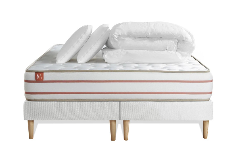 Pack lit complet 200x200 cm - Matelas + 2 Sommiers Blancs + 2 oreillers + Couette - Le Doux