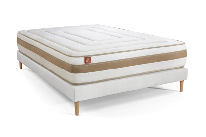 Pack lit complet 140x190 cm - Matelas + Sommier Blanc + 2 oreillers + Couette - Le Raffiné