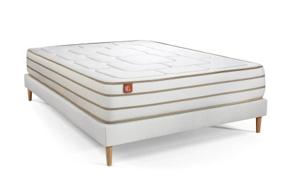 Pack lit complet 160x200 cm - Matelas + Sommier Blanc + 2 oreillers + Couette - Le Douillet
