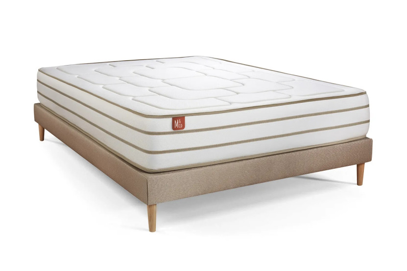 Pack lit complet 140x200 cm - Matelas + Sommier Beige (en kit) + 2 oreillers + Couette - Le Douillet