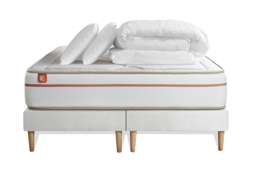 Pack lit complet 160x200 cm - Matelas + 2 Sommiers Blancs + 2 oreillers + Couette - Le Paisible
