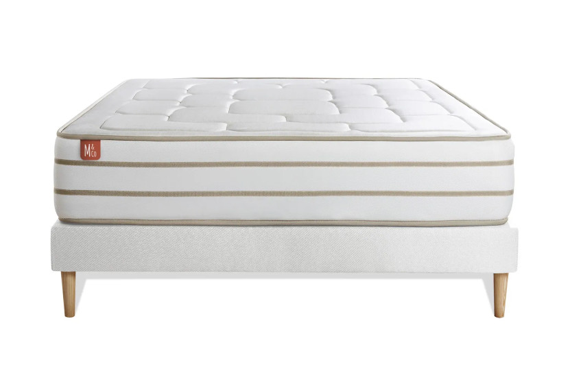 Ensemble Matelas Sommier 140x200 cm - Sommier Blanc (déjà monté) - Le Douillet