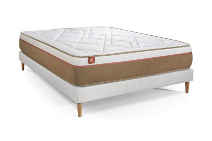 Pack lit complet 140x190 cm - Matelas + Sommier Blanc (en kit) + 2 oreillers + Couette - Le Soyeux