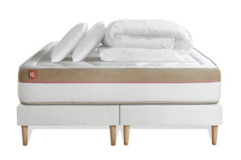 Pack lit complet 180x200 cm - Matelas + 2 Sommiers Blancs + 2 oreillers + Couette - Le Cosy