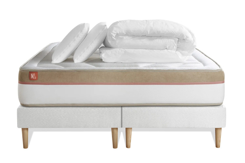 Pack lit complet 180x200 cm - Matelas + 2 Sommiers Blancs + 2 oreillers + Couette - Le Cosy