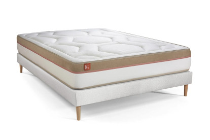 Pack lit complet 160x200 cm - Matelas + Sommier Blanc + 2 oreillers + Couette - Le Cosy