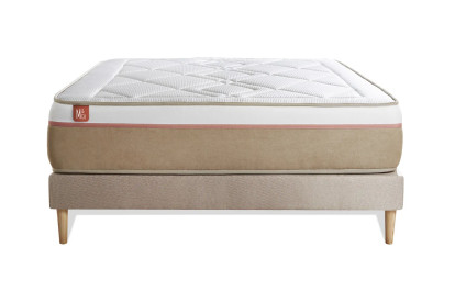 Ensemble Matelas Sommier 160x200 cm - Sommier Beige (déjà monté) - Le Soyeux