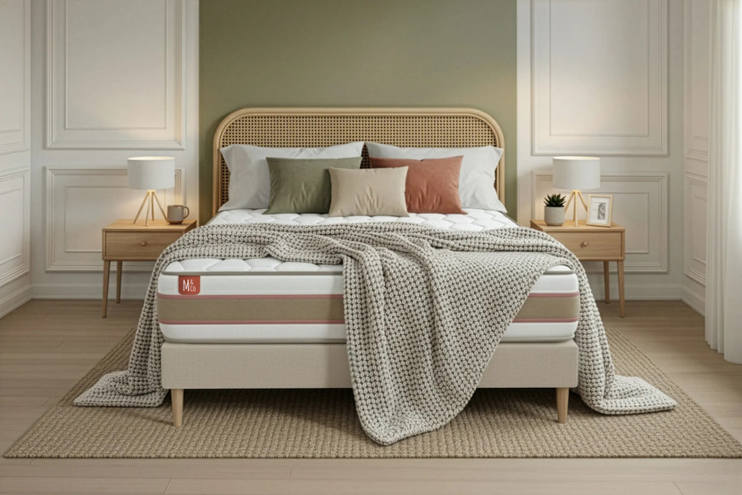 Ensemble Matelas Sommier 160x200 cm - Sommier Beige (déjà monté) - Le Délicat