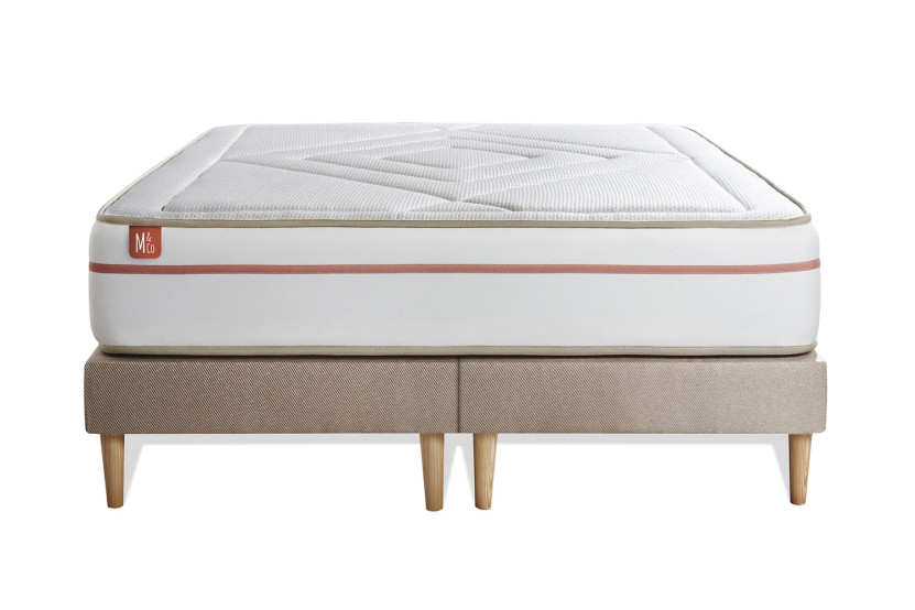 Pack lit complet 160x200 cm - Matelas + 2 Sommiers Beiges + 2 oreillers + Couette - Le Paisible