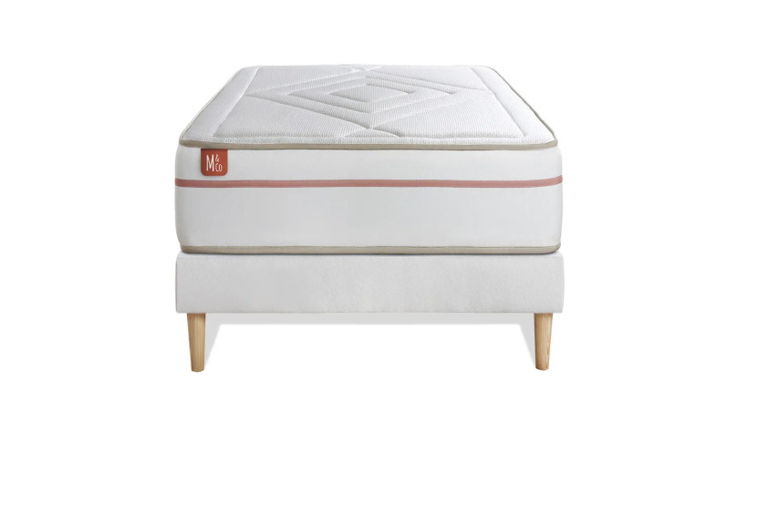 Ensemble Matelas Sommier 90x190 cm - Sommier Blanc (déjà monté) - Le Paisible