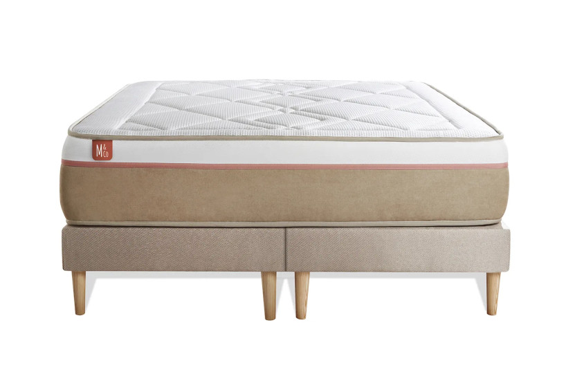 Ensemble Matelas Sommier 200x200 cm - 2 Sommiers Beige - Le Soyeux