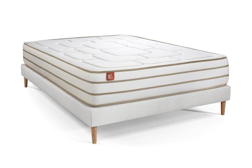 Pack lit complet 180x200 cm - Matelas + Sommier Blanc (en kit) + 2 oreillers + Couette - Le Douillet