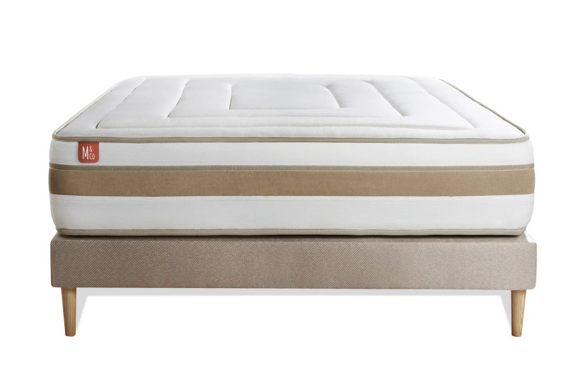 Ensemble Matelas Sommier 160x200 cm - Sommier Beige (déjà monté) - Le Raffiné