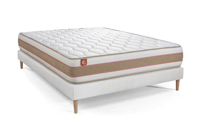 Pack lit complet 140x200 cm - Matelas + Sommier Blanc + 2 oreillers + Couette - Le Délicat