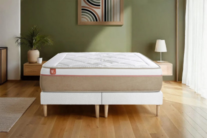 Pack lit complet 200x200 cm - Matelas + 2 Sommiers Blancs + 2 oreillers + Couette - Le Soyeux