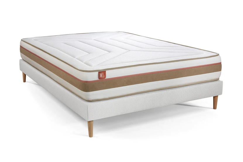 Pack lit complet 140x190 cm - Matelas + Sommier Blanc + 2 oreillers + Couette - Le Tendre