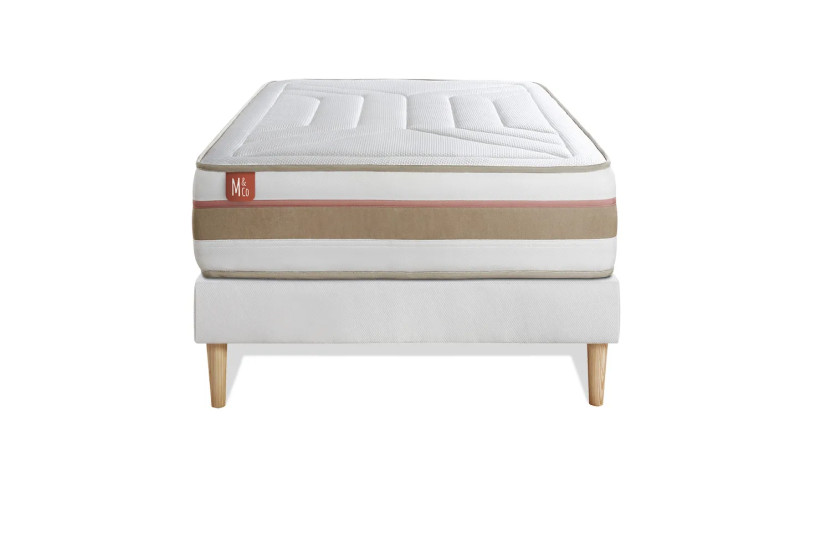 Ensemble Matelas Sommier 90x190 cm - Sommier Blanc (déjà monté) - Le Tendre