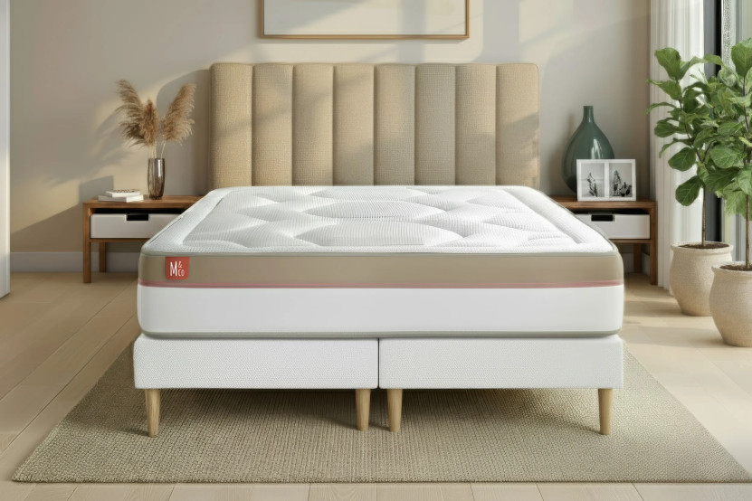 Pack lit complet 160x200 cm - Matelas + 2 Sommiers Blancs + 2 oreillers + Couette - Le Cosy