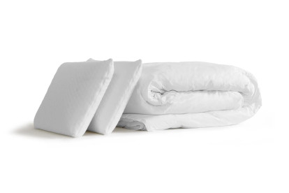 Pack lit complet 140x190 cm - Matelas + Sommier Blanc + 2 oreillers + Couette - Le Paisible