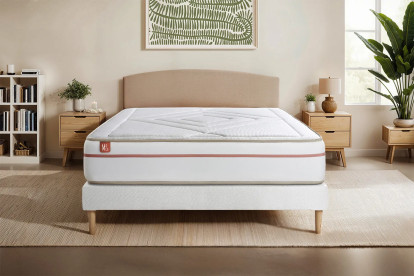 Pack lit complet 140x200 cm - Matelas + Sommier Blanc (en kit) + 2 oreillers + Couette - Le Paisible