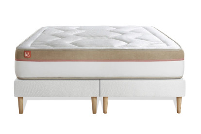 Pack lit complet 180x200 cm - Matelas + 2 Sommiers Blancs + 2 oreillers + Couette - Le Cosy